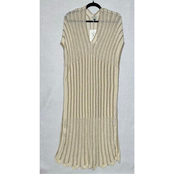 NWT Italian Floris Knit Metallic Striped Maxi Cover-Up Dress – Beige/Gold – S/M - Picture 1 of 11